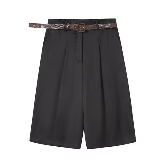Damen elegante Hochwasser-Shorts mit geflochtenem Gürtel R&B