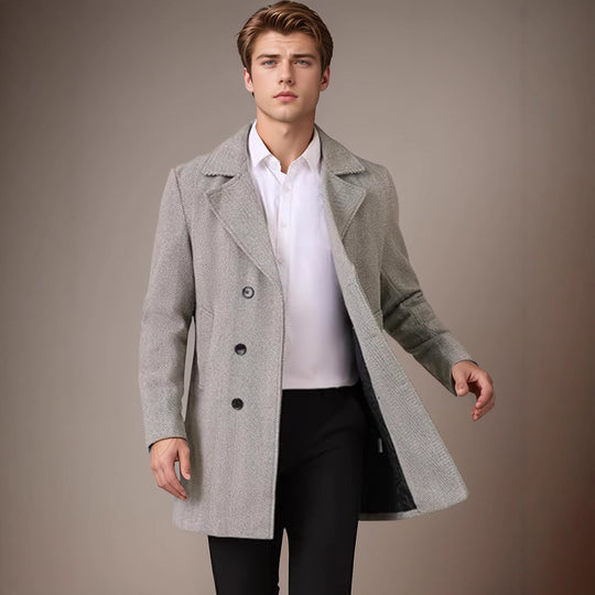 Herren eleganter Wende-Mantel mit doppelter Knopfleiste und verborgenem Gürtel R&B