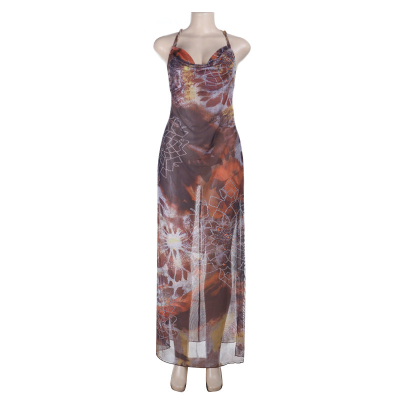 Damen Maxikleid mit anpassbaren Trägern und floralen Mustern R&B