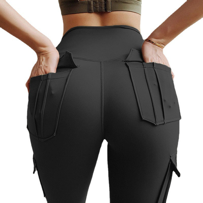 Damen Sportliche Cargo-Leggings mit hohem Taillenbund und praktischen Taschen R&B