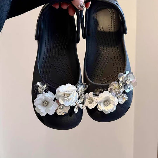 Damen Clogs mit dekorativen Blütenapplikationen und rutschfester Sohle R&B