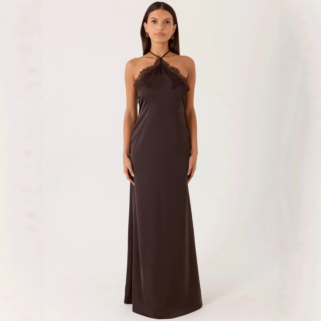 Damen Elegantes Maxikleid mit raffiniertem Spitzen-Bustier und fließendem Stoff R&B
