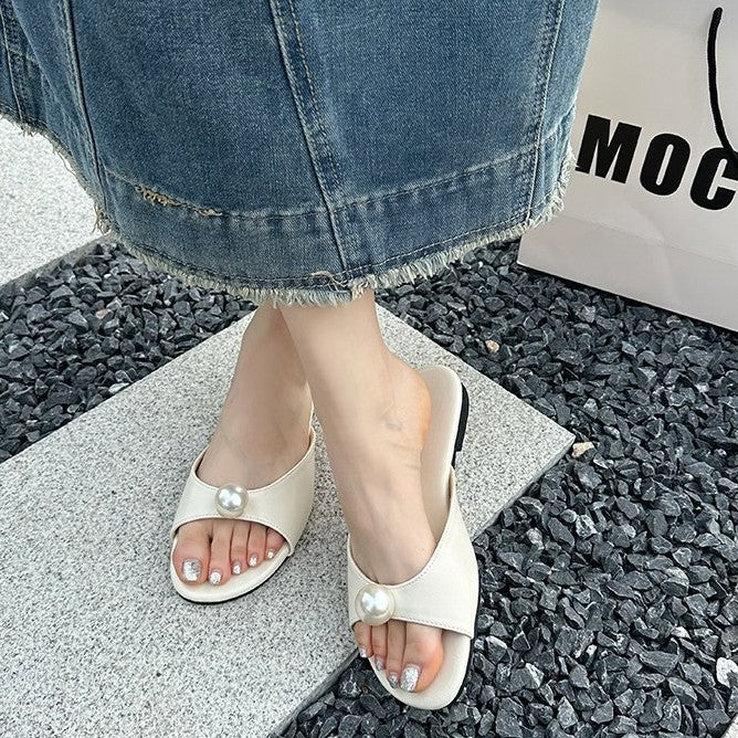 Damen elegante Mules mit Perlenakzent R&B
