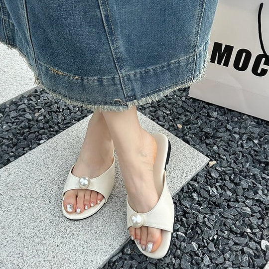 Damen elegante Mules mit Perlenakzent R&B
