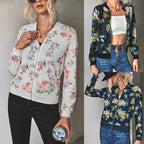 Damen Blütenmuster Freizeitjacke mit Reißverschluss und elastischen Bündchen R&B
