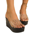 Damen Wedge-Pantoletten mit transparentem Obermaterial und glitzernden Akzenten R&B