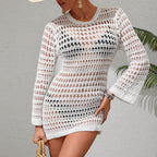 Damen elegantes Netzkleid mit langen Ärmeln und Strickstruktur R&B