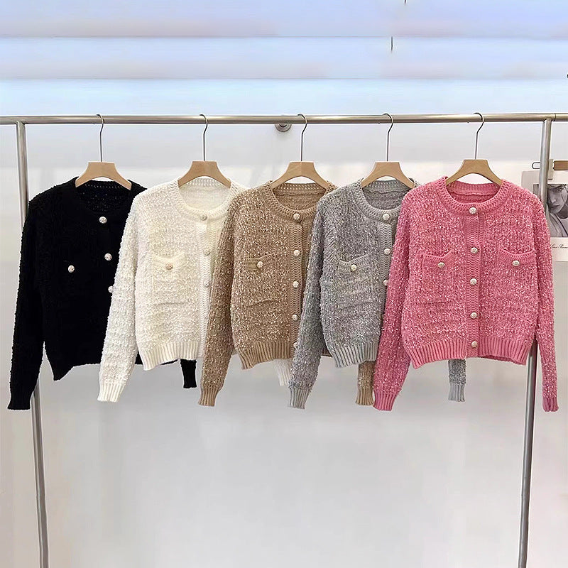 Damen trendige Strickjacke mit dekorativen Knöpfen und lässigem Schnitt R&B