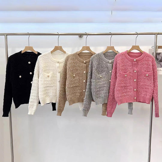 Damen trendige Strickjacke mit dekorativen Knöpfen und lässigem Schnitt R&B