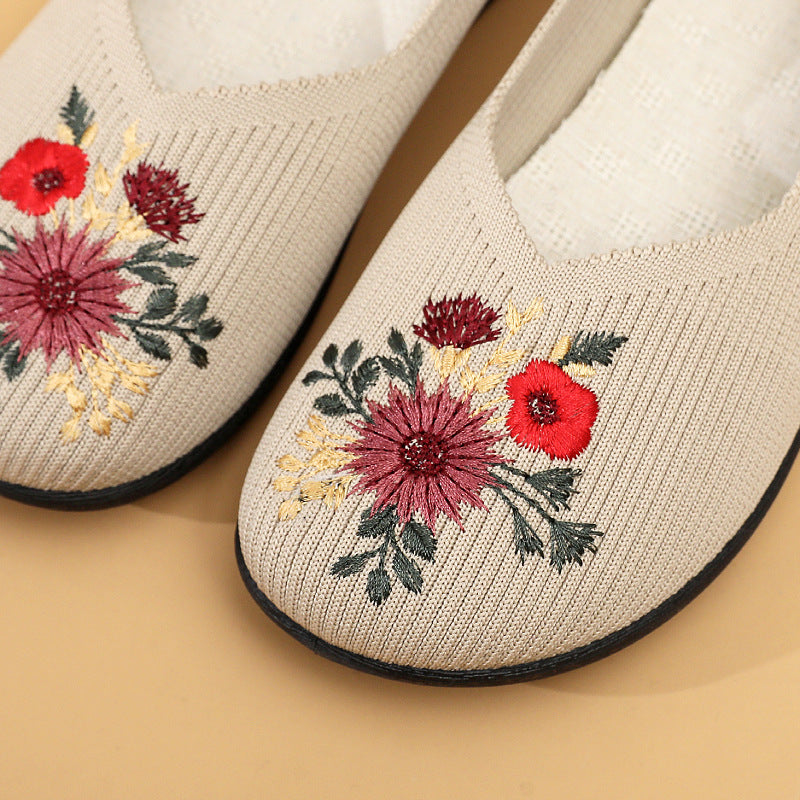 Damen Ballerinas mit floraler Stickerei und flexiblem Fußbett
