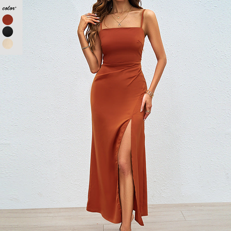 Damen Elegantes Maxikleid mit schmalen Trägern und seitlichem Schlitz R&B