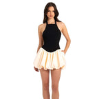Damen Kurzarm Kleid mit voluminösem Rock und Halterneck R&B