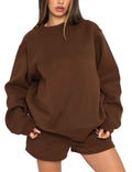 Damen nan weites Sweatshirt und Shorts Haus-Set aus weichem Frottee R&B