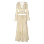 Damen Zweiteiliges Maxi-Kleid mit transparentem Oberteil und elastischem Bund R&B