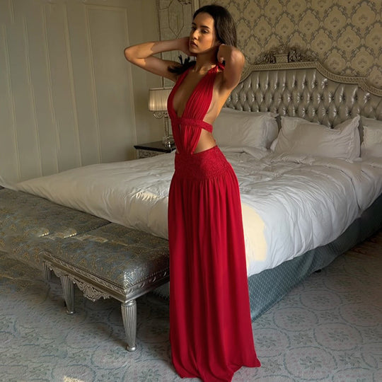 Damen Elegantes Abendkleid mit tiefem Ausschnitt und seitlichen Cut-Outs R&B