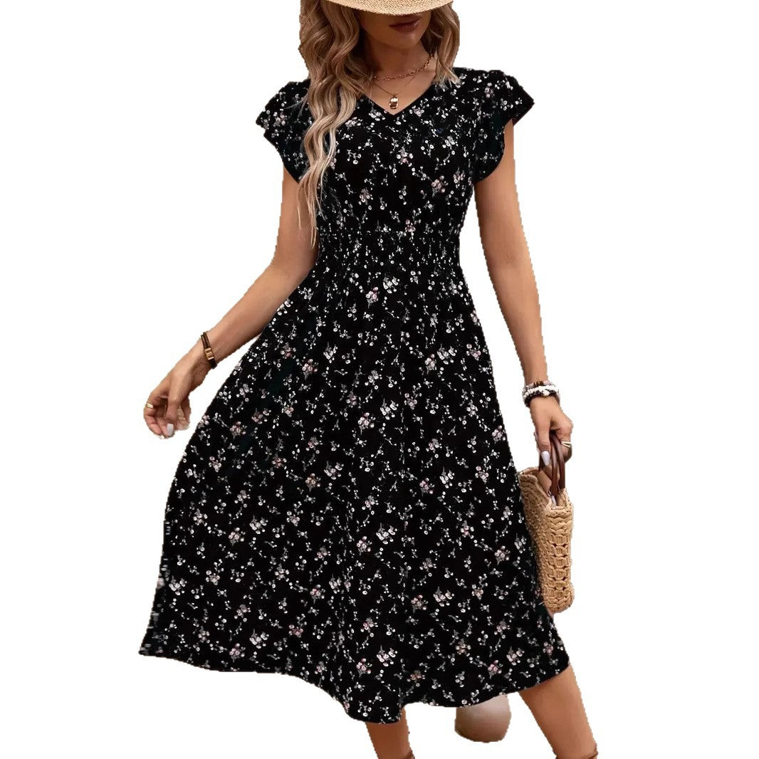 Damen Midikleid mit elastischem Tailleneinsatz und Rüschenärmeln R&B
