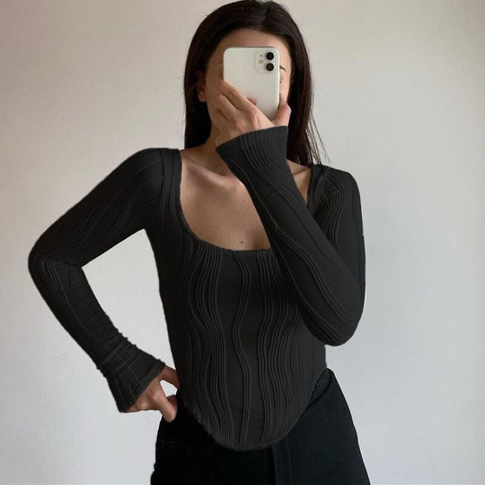 Damen Langarmshirt mit Wellenmuster R&B