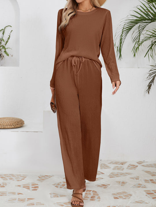 Damen Lässiges Lounge-Set aus leichtem Rippmaterial mit elastischem Bund R&B