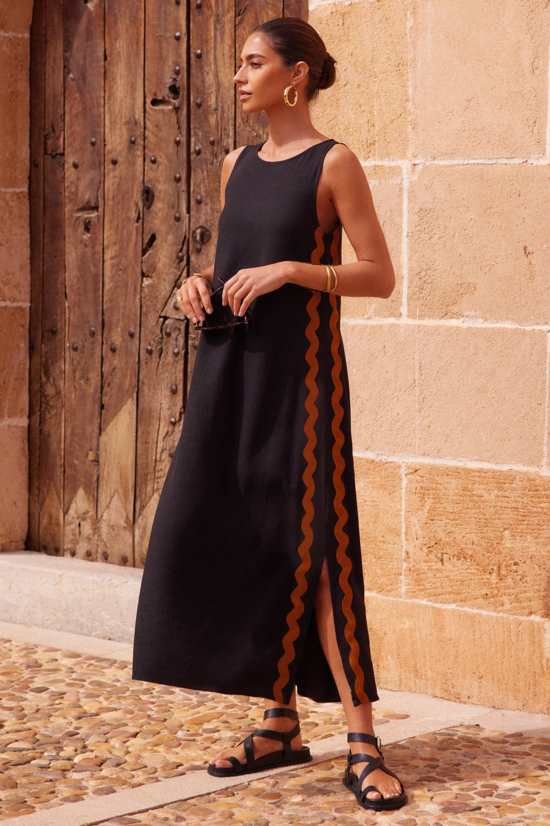 Damen Midi-Kleid mit lässigem Schnitt und seitlichen Schlitzen R&B