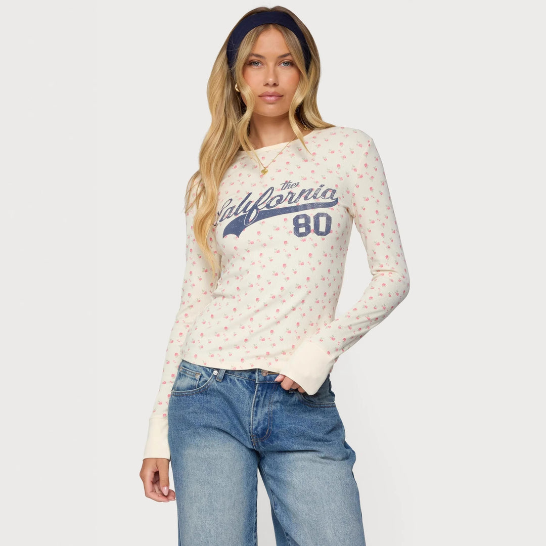 Damen Langarmshirt mit floralem Muster und sportlichem Print R&B