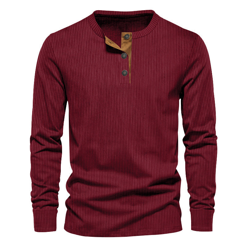 Herren Elegantes Langarmshirt mit strukturiertem Rippenmuster und modischen Knopfdetails R&B
