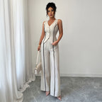 Damen elegante Hose-Anzug mit tailliertem Oberteil und Knopfdetails R&B