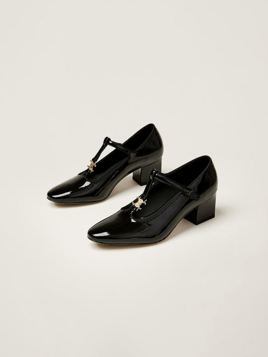 Damen elegante Pumps mit modischem T-Riemen und glänzender Oberfläche R&B