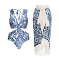 Damen Badeanzug-Set mit elegantem Wickelrock und modischem Floral-Design R&B