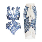 Damen Badeanzug-Set mit elegantem Wickelrock und modischem Floral-Design R&B
