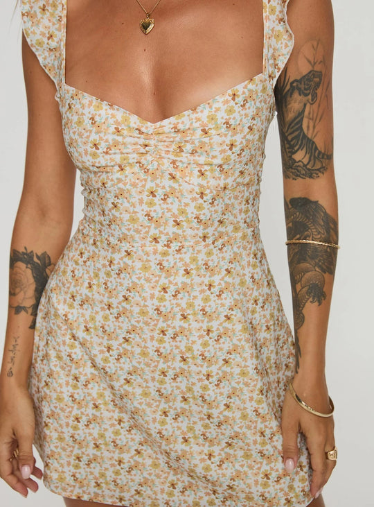Damen romantisches Sommerkleid mit floralen Stickereien und Rüschendetails R&B