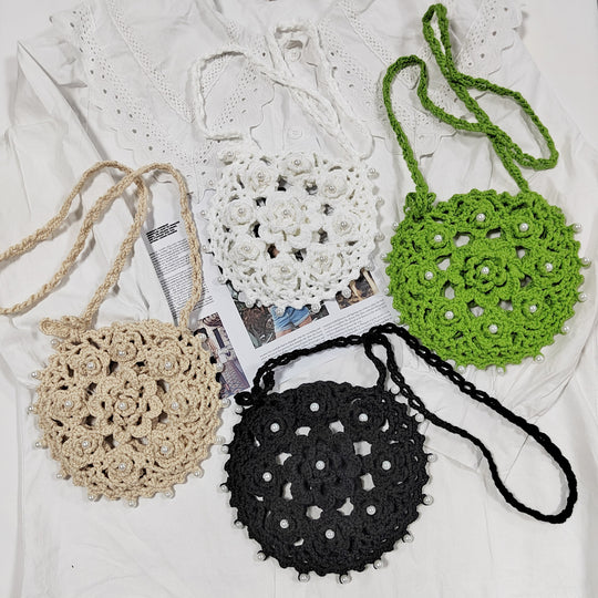 Damen handgefertigte Häkel-Handtasche mit Perlenschmuck R&B