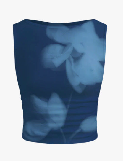 Damen ärmelloses Crop-Top mit floralem Motiv und figurbetontem Schnitt R&B