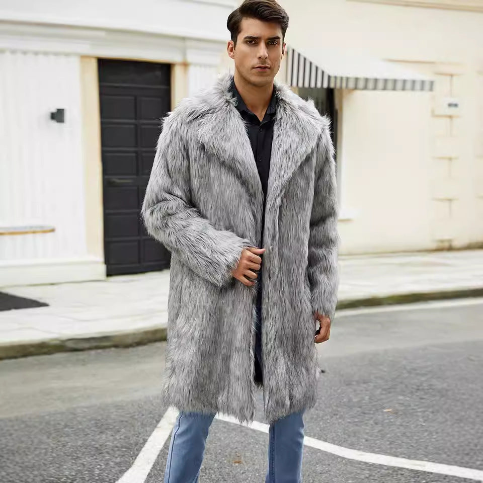 Herren Modischer Kunstpelzmantel mit breitem Kragen und bequemer Passform R&B