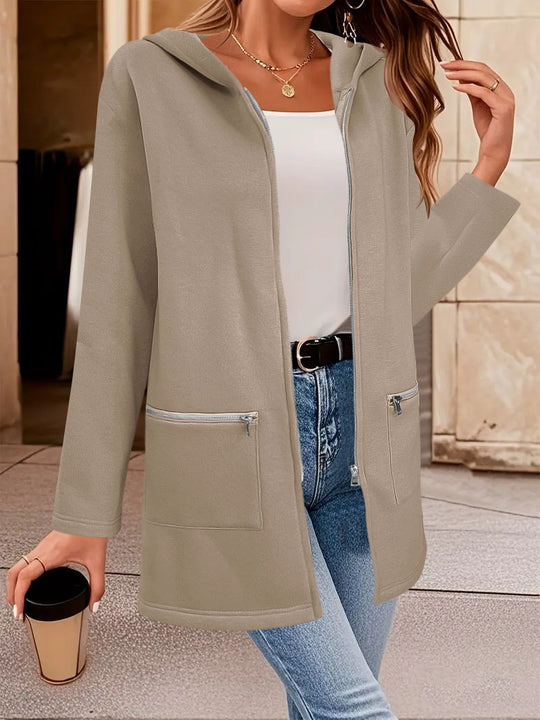 Damen Lange Strickjacke mit durchgehendem Reißverschluss und praktischen Taschen R&B
