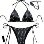 Damen Triangel-Bikini mit verspieltem Punktenmuster und verstellbarem Bund