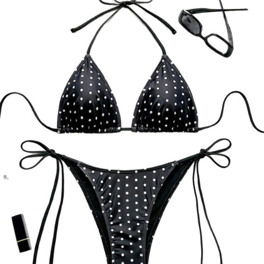 Damen Triangel-Bikini mit verspieltem Punktenmuster und verstellbarem Bund R&B