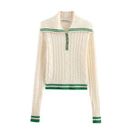 Damen Strickpullover mit hohem Kragen und Knopfleiste R&B