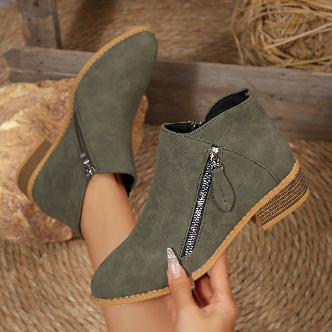 Damen Modische Stiefeletten mit seitlichem Reißverschluss und bequemem Blockabsatz R&B