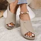 Damen elegante Wedge-Pantoletten mit querliegendem Riemendesign und ergonomischem Fußbett R&B