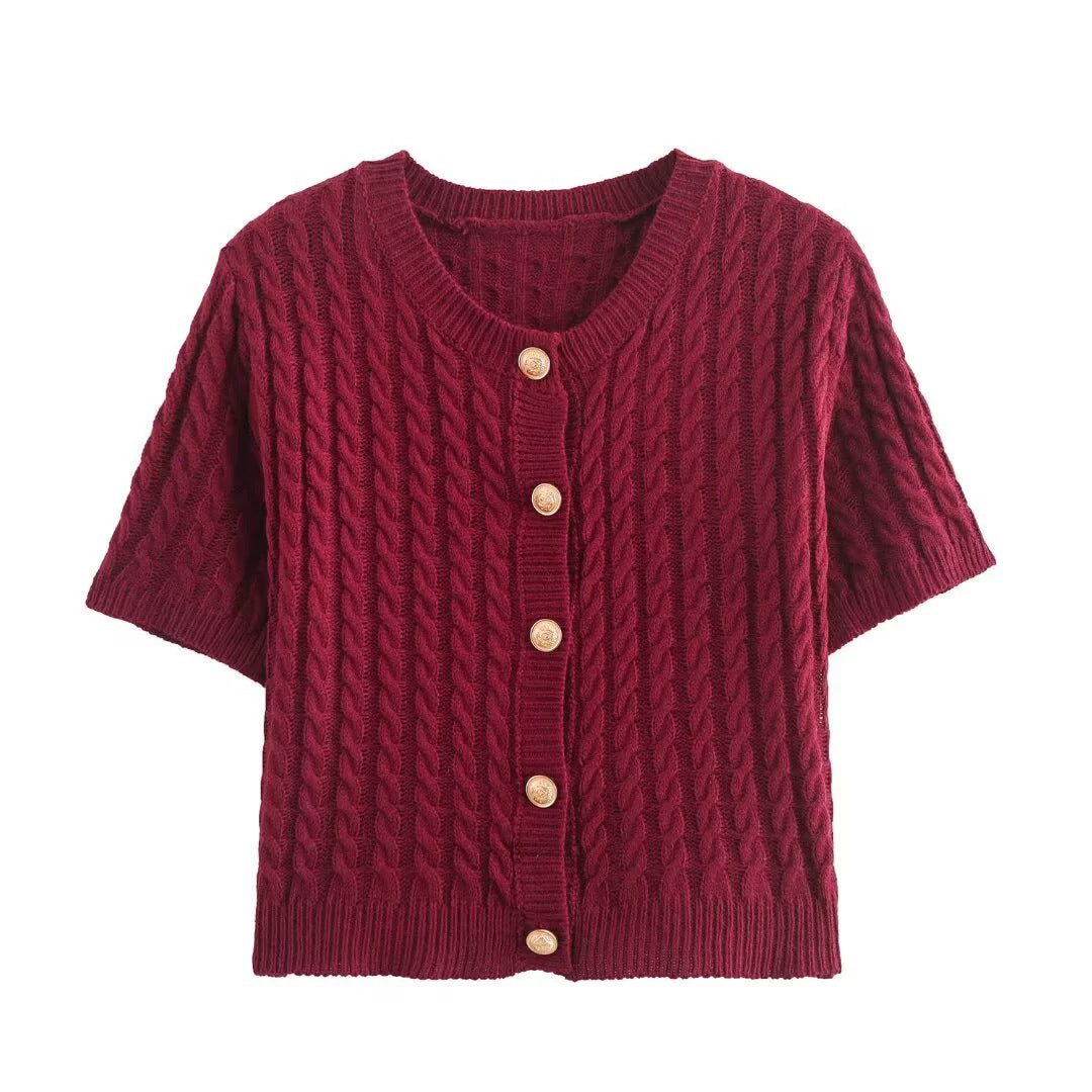 Damen Strickjacke mit kurzem Arm und dekorativen Knöpfen R&B