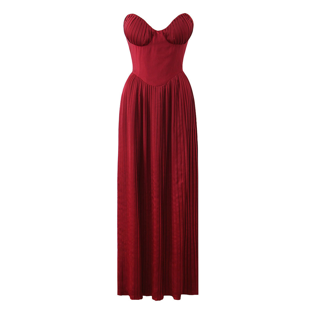 Damen Maxikleid mit herzförmigem Ausschnitt und plissierten Details R&B