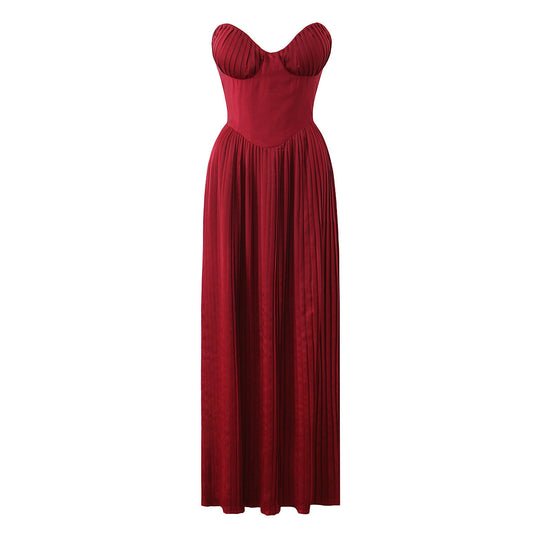 Damen Maxikleid mit herzförmigem Ausschnitt und plissierten Details R&B