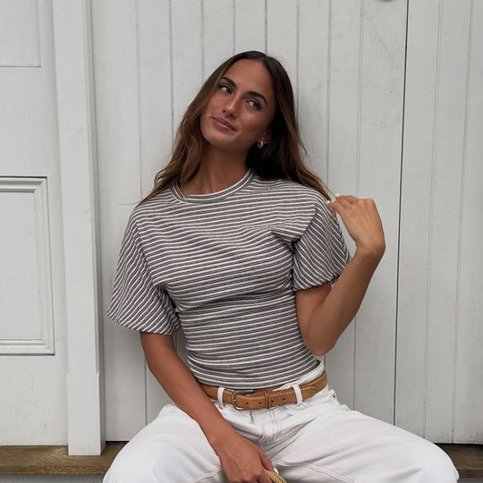 Damen modernes Kurzarm-Top mit lässigem Streifenmuster und elegantem Schnitt R&B