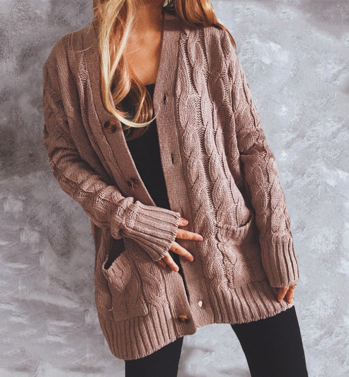 Damen Grobstrickjacke mit eleganten Knopfdetails und lässigem Schnitt R&B