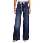 Damen Weite Denim-Hose mit hohem Bund und regulierbarem Kordelzug R&B