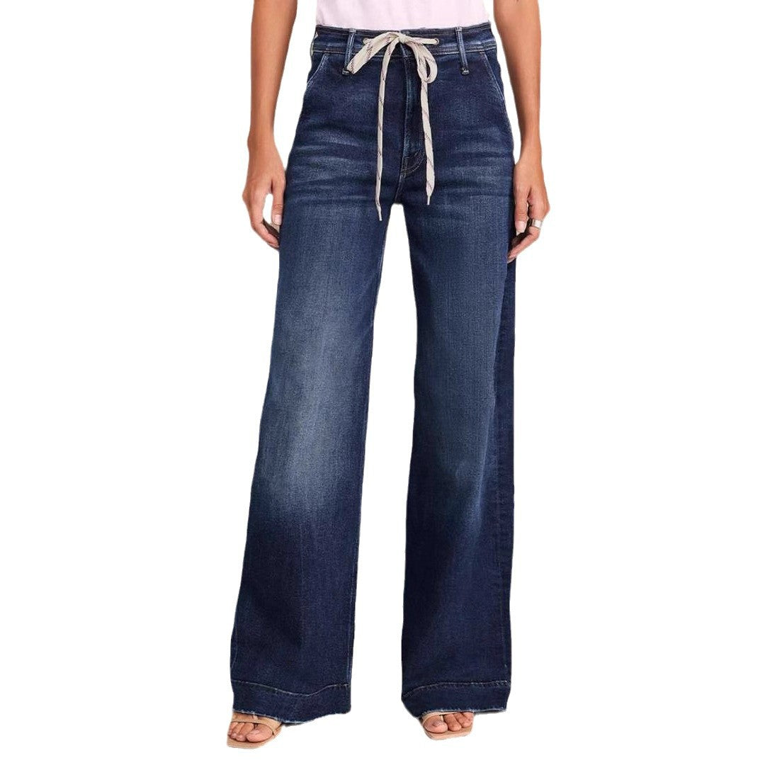Damen Weite Denim-Hose mit hohem Bund und regulierbarem Kordelzug R&B