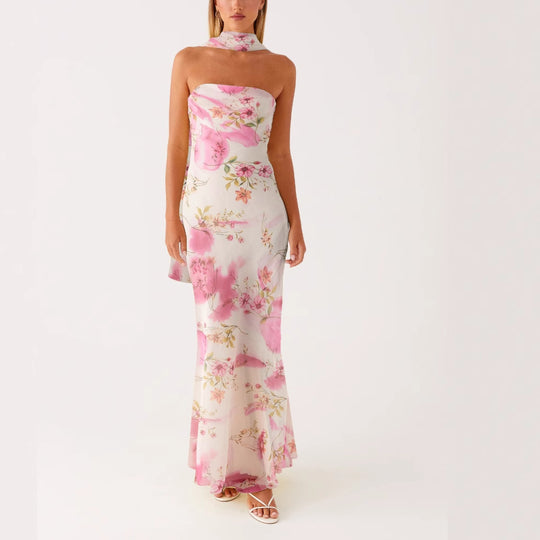 Damen Elegantes Langarm Abendkleid im Blumendesign R&B