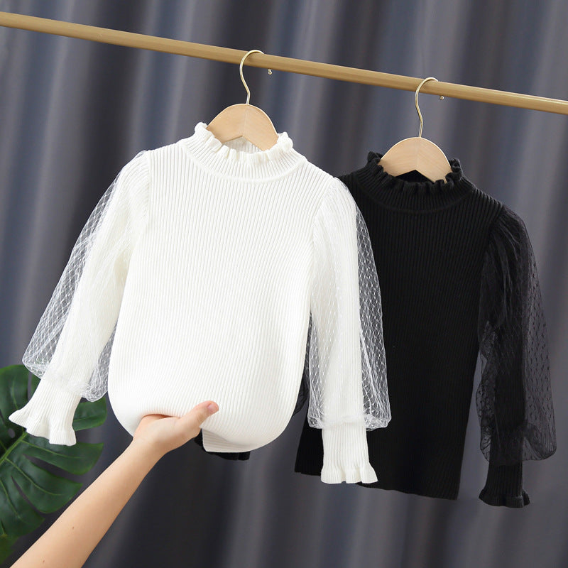Mädchen elegantes Pullover mit transparenter Spitzenärmel R&B