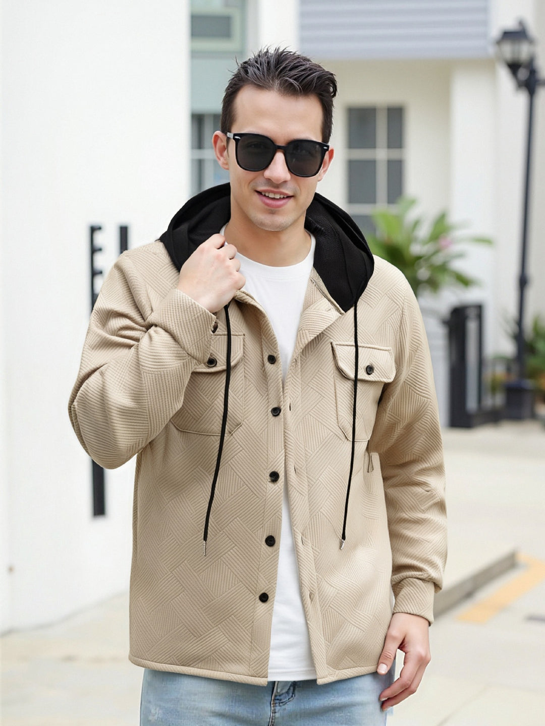 Herren modische Hybrid-Jacke mit abnehmbarer Kapuze und praktischen Taschen R&B
