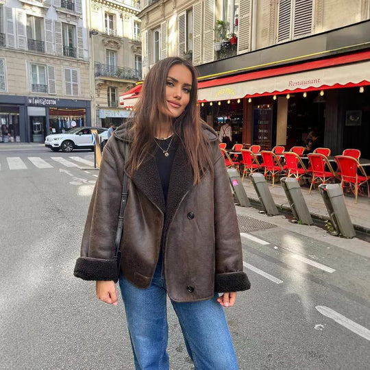 Damen kuschelige Übergangsjacke mit hohem Kragen R&B